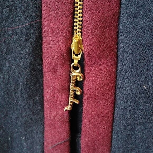 Pierre Cardin Wool Blend Gold Tone Zipper Front Burgundy/Navy Midi Dress - Picture 5 of 13